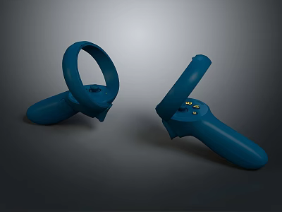 Blue Wireless Game Controllers with Ring Design for Computer Gaming Setup 3d model