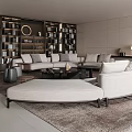 Modern Living Room Interior With Sofa Coffee Table Rug And Bookshelf