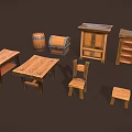 Vintage Wooden Furniture Collection Including Tables Chairs Cabinet Barrel Chest Shelf And Stool