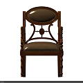 Classic Wooden Single Chair With Carved Armrests And Beige Upholstered Seat