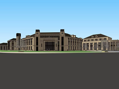 Classical Style Hotel Building With Symmetrical Design And Grand Front Entrance 3d model
