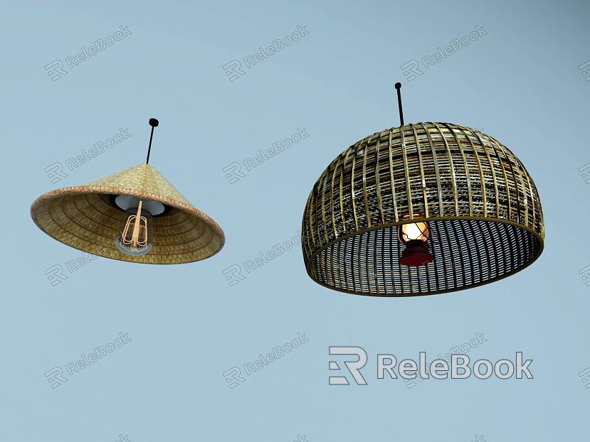 Industrial LOFT chandelier straw hat lamp model