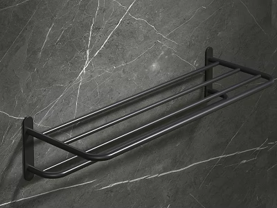 Wall Mounted Black Bathroom Rack For Modern Marble Wall Bathroom Space 3d model