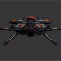 Futuristic Sci-Fi Spaceship Design With Sleek Structure And Vibrant Orange Details