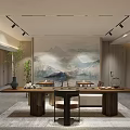 Modern Hotel Mahjong Room Interior With Mahjong Table Comfortable Chairs Pendant Lighting And Wall Art