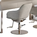 Modern Dressing Table With Light Bulb Mirror and Side Shelves Holding Cosmetics and Two Chairs