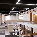 Modern Public Office Space with Open Layout White Desks Glass Partitions and Square Ceiling Lights 3d model