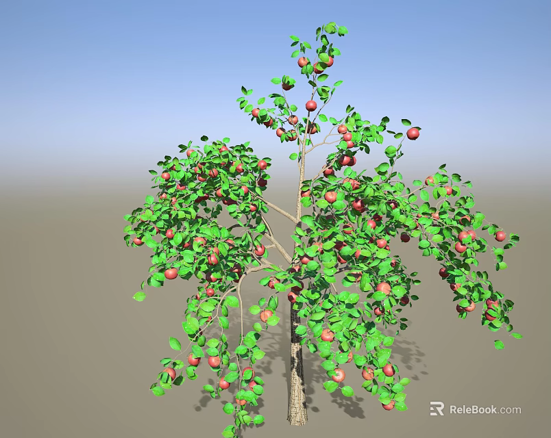 Apple Tree With Ripe Red Fruits And Lush Green Leaves Under Clear Sky 3d model 