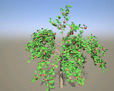 Apple Tree With Ripe Red Fruits And Lush Green Leaves Under Clear Sky 3d model