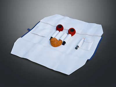 White Home Daily Use Storage Organizer Pouch With Red Scrolls Rolled Items And Small Tools 3d model