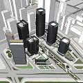 Modern Urban Architectural Complex With High Rise Buildings Roads And Green Spaces