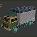 Green Cab Commercial Truck Featuring Roll Up Door And Tarpaulin Covered Cargo Bed