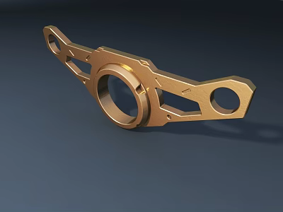Golden Metal Sculpture With Geometric Shapes And Circular Holes Design 3d model