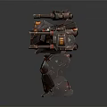 Futuristic Mechanical Robot Character Design With Armored Plates Glowing Orange Lights And Weapon Attachments