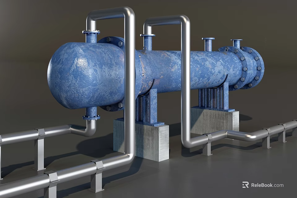 Heavy Duty Blue Industrial Pressure Vessel With Metal Pipes And Support Structures 3d model 