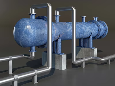 Heavy Duty Blue Industrial Pressure Vessel With Metal Pipes And Support Structures 3d model