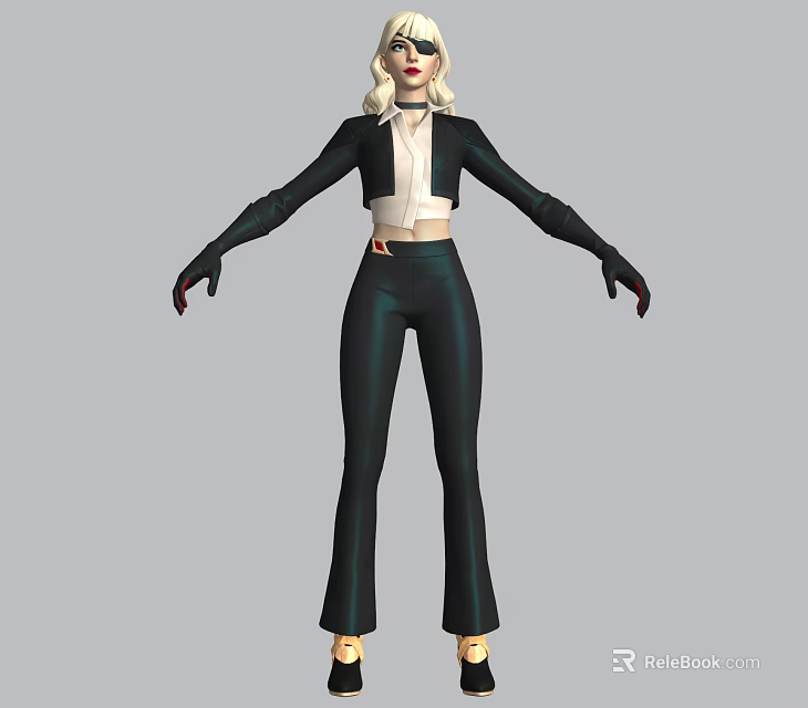 Game Movie Character With Blonde Hair Black Blazer White Crop Top And Flared Pants 3d model 