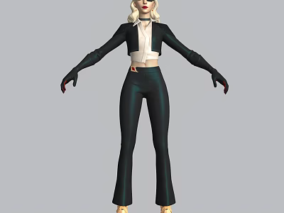 Game Movie Character With Blonde Hair Black Blazer White Crop Top And Flared Pants 3d model