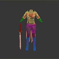 Female Warrior Armor with Red and Black Design Detailed 3D Model and Sword