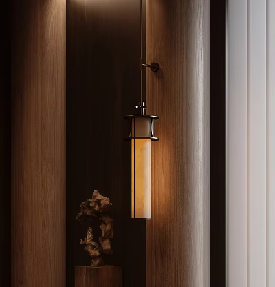 Modern Wall Lamp With Metal Frame And Warm Light Shade On Indoor Wooden Wall 3d model