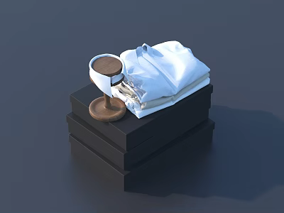 Black Display Shelf With Folded White Clothes And Wooden Tray 3d model