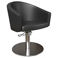 Black Leather Leisure Chair With Armrests And Round Metal Base In Modern Design