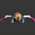 Game and Movie Character With Blonde Hair Black White Bodysuit Pink Gloves Blue White Sneakers