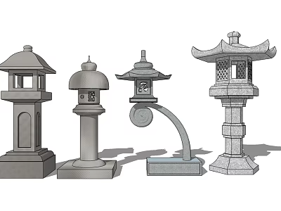 Traditional Japanese Outdoor Stone Lantern Lights with Various Designs and Structures 3d model