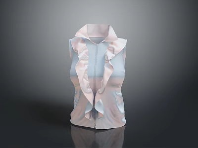 Feminine Ruffled Blouse Shirt With Light Pink White Gradient And Zipper Front Design 3d model
