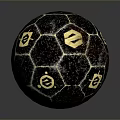 Black Brown Marbled Decorative Sphere With Golden Emblem And Textured Surface