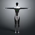 Humanoid Character 3D Model With Black White Bodysuit Green Triangle Logo Outstretched Arms Standing Pose