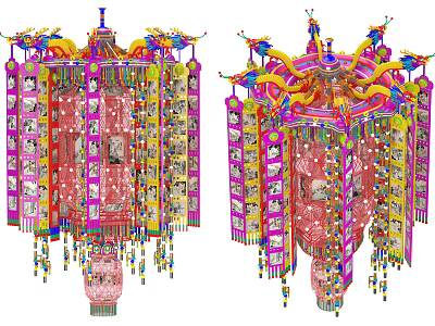 Colorful Chinese Traditional Lanterns Featuring Dragon Decorations Intricate Patterns And Tassel Details 3d model