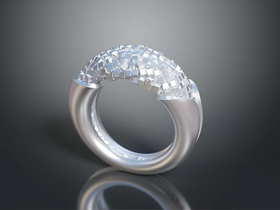 Modern Silver Ring With Stylish Geometric Pattern And Textured Surface 3d model