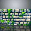 Natural Stone Wall Surface With Green Moss Covered Bricks And Reflection 3d model