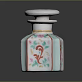 Decorative Hexagonal Ceramic Bottle With Pastel Floral Vines And Gold Accents