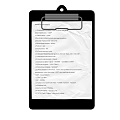 Black Clipboard With Attached Paper Containing Printed Text On White Background 3d model