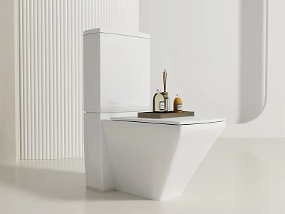 Modern Minimalist White Toilet with Small Tray Holding Candle and Small Bottles 3d model