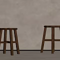 Two Wooden Stools With Simple Design Against Light Wall And Floor Background 3d model