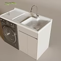 Modern White Laundry Cabinet with Washing Machine Sink and Faucet on Countertop