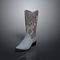 Gray Leather Cowboy Boots With Embroidered Floral Design Speckled Toe And Block Heel