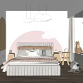 Cozy Kids Room With Cloud Decorations Bed Pink Striped Bedding Star Decor And Stuffed Toys