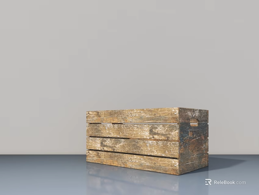 Vintage Rustic Wooden Box With Natural Texture On Smooth Gray Surface 3d model