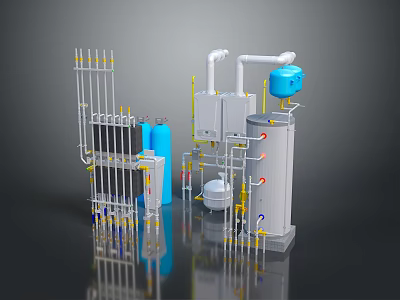 Commercial Industrial Equipment Setup With Piping System Control Panels And Storage Tanks 3d model