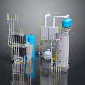 Commercial Industrial Equipment Setup With Piping System Control Panels And Storage Tanks