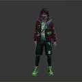 Stylish Character Wearing Black Hoodie Shorts And Green Sneakers With Blue Accents On Gray Background