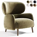 Olive Green Velvet Two Seater Sofa With High Back Wide Armrests And Wooden Legs