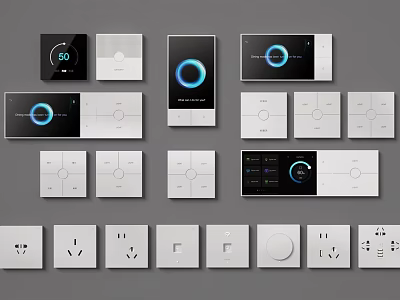 Modern Smart Switch Panels with Various Designs LED Indicators and Socket Combinations 3d model