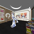 Traditional Craft Shop Interior With Blue White Porcelain Statue And Colorful Fabrics