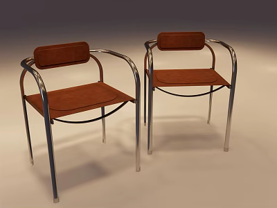 Modern Dining Chairs With Metal Frame Brown Upholstered Seat And Armrests Design 3d model
