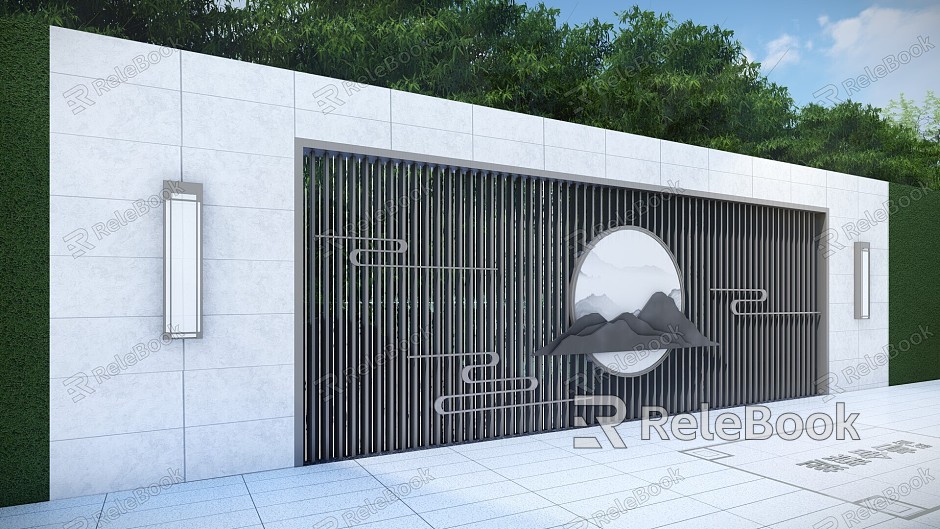 New Chinese style landscape wall SU model model